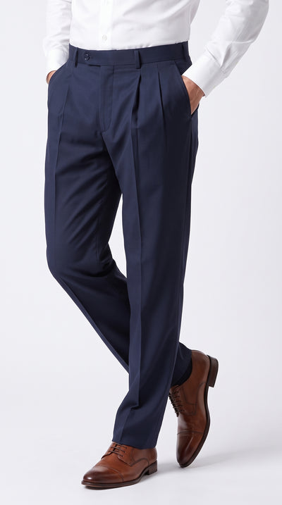Men’s Navy Double Pleated Dress Pants, Formal Slacks for Business, Church and Special Events