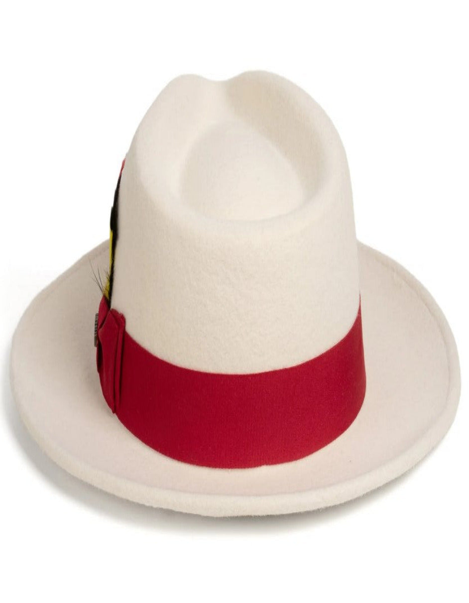 Classic 1920s Fedora Wool Dress Hat - White & Red