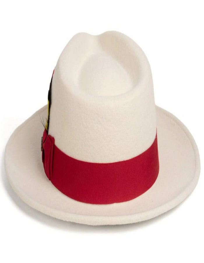 Classic 1920s Fedora Wool Dress Hat - White & Red