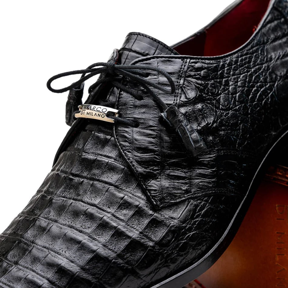 Lacio Black Caiman Crocodile Dress Derby Oxfords