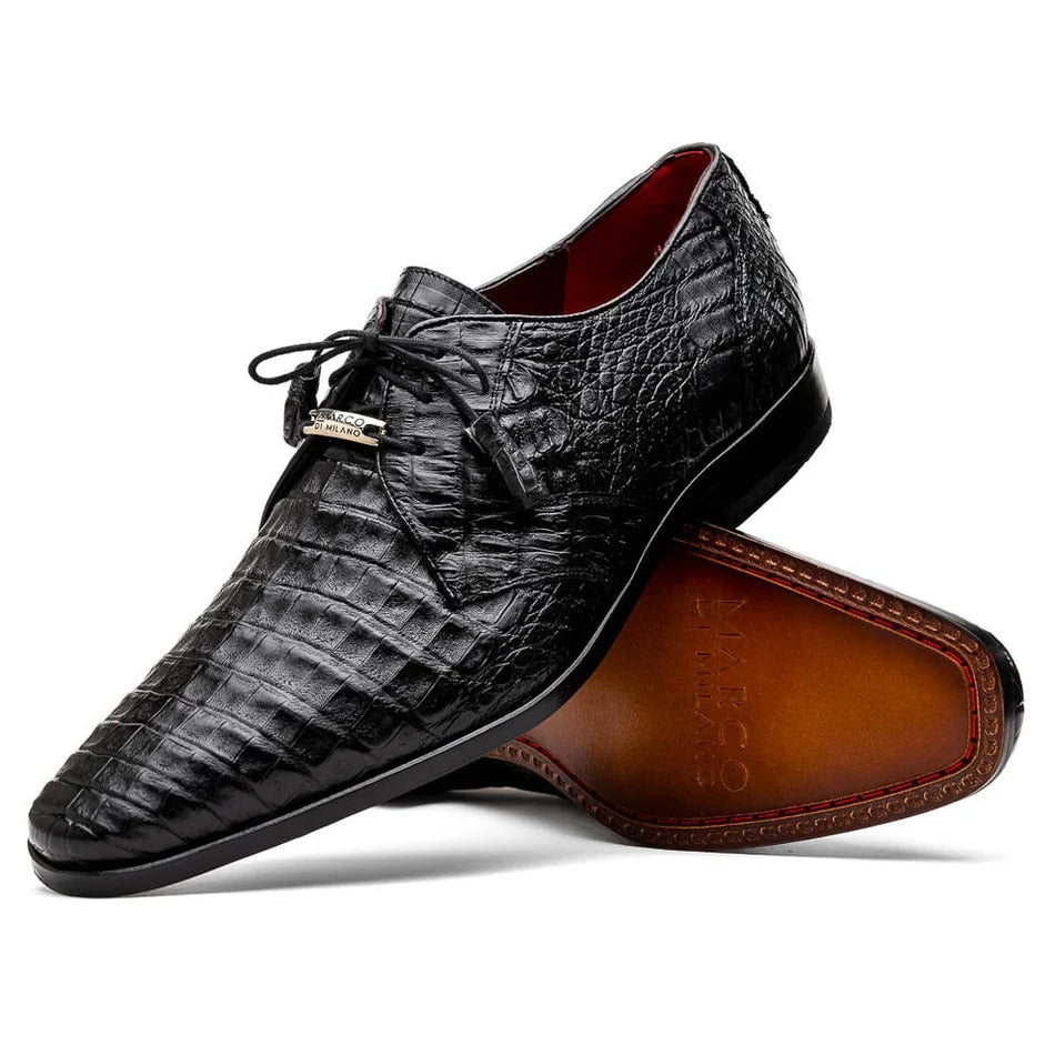 Lacio Black Caiman Crocodile Dress Derby Oxfords