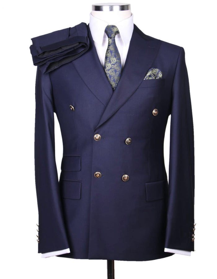 Double Breasted Gold Button Navy Suit