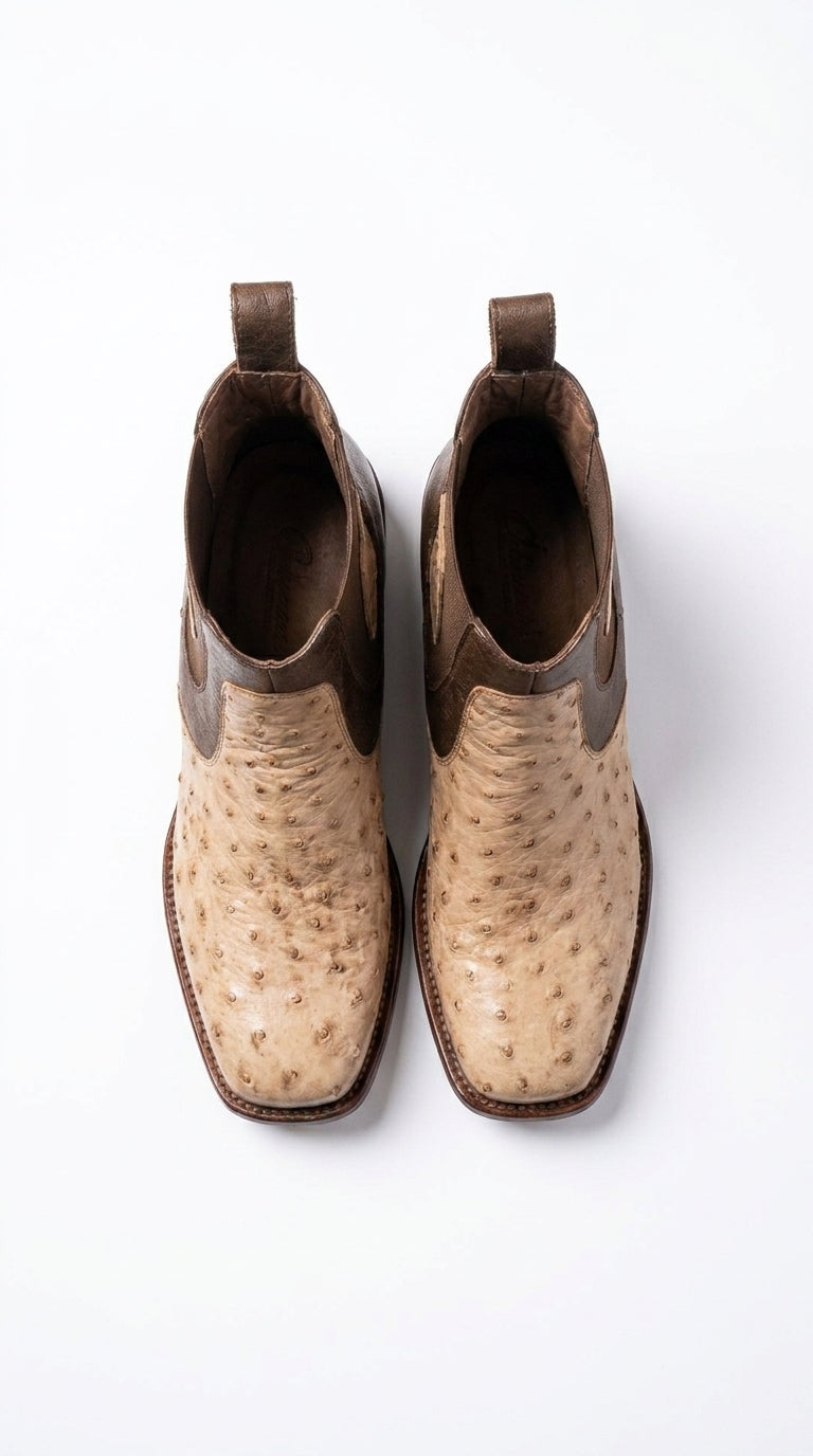 Men’s Los Altos Moka Ostrich Short Boots, Wide Square Toe Exotic Western Dress Boots