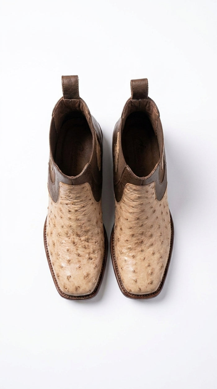 Men’s Los Altos Moka Ostrich Short Boots, Wide Square Toe Exotic Western Dress Boots