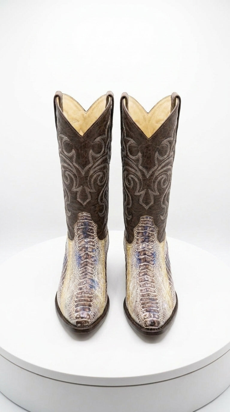Los Altos Men’s Natural Ostrich Leg Cowboy Boots, Exotic Western Dress Boots