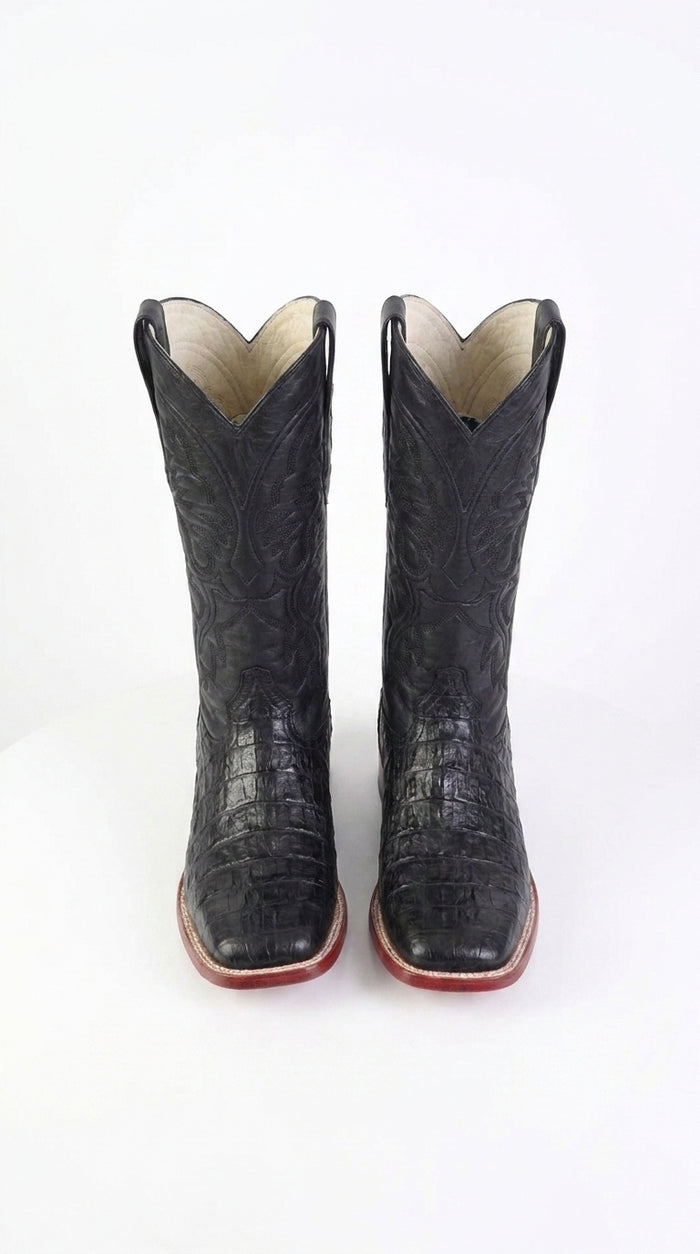 Los Altos Men’s Black Caiman Belly Wide Square Toe Boots, Exotic Western Cowboy Dress Boots