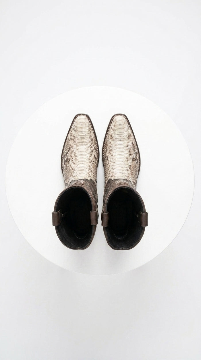 Men’s Natural Snake Skin Pointed Toe Western Boots, Exotic Cowboy Dress Boots