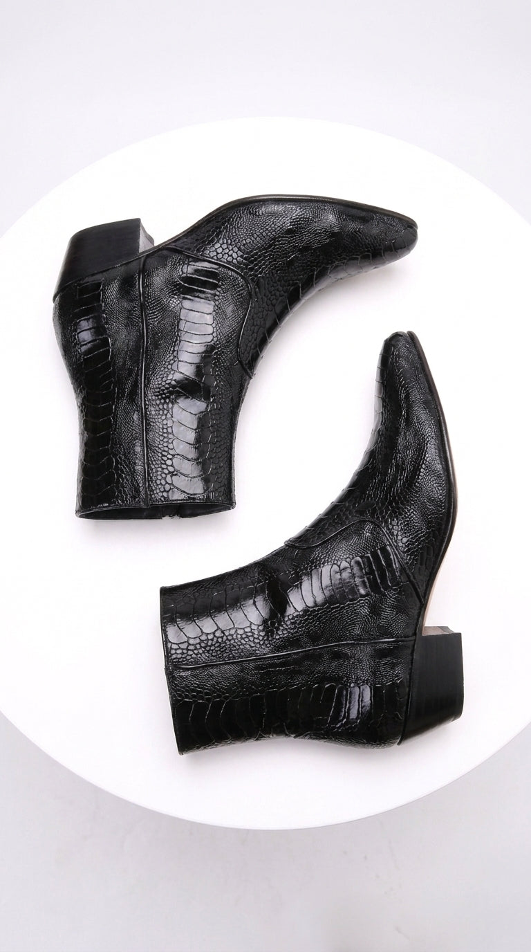 Los Altos Men’s Black Exotic Skin Dress Ankle Boots, Short Western Cowboy Boots