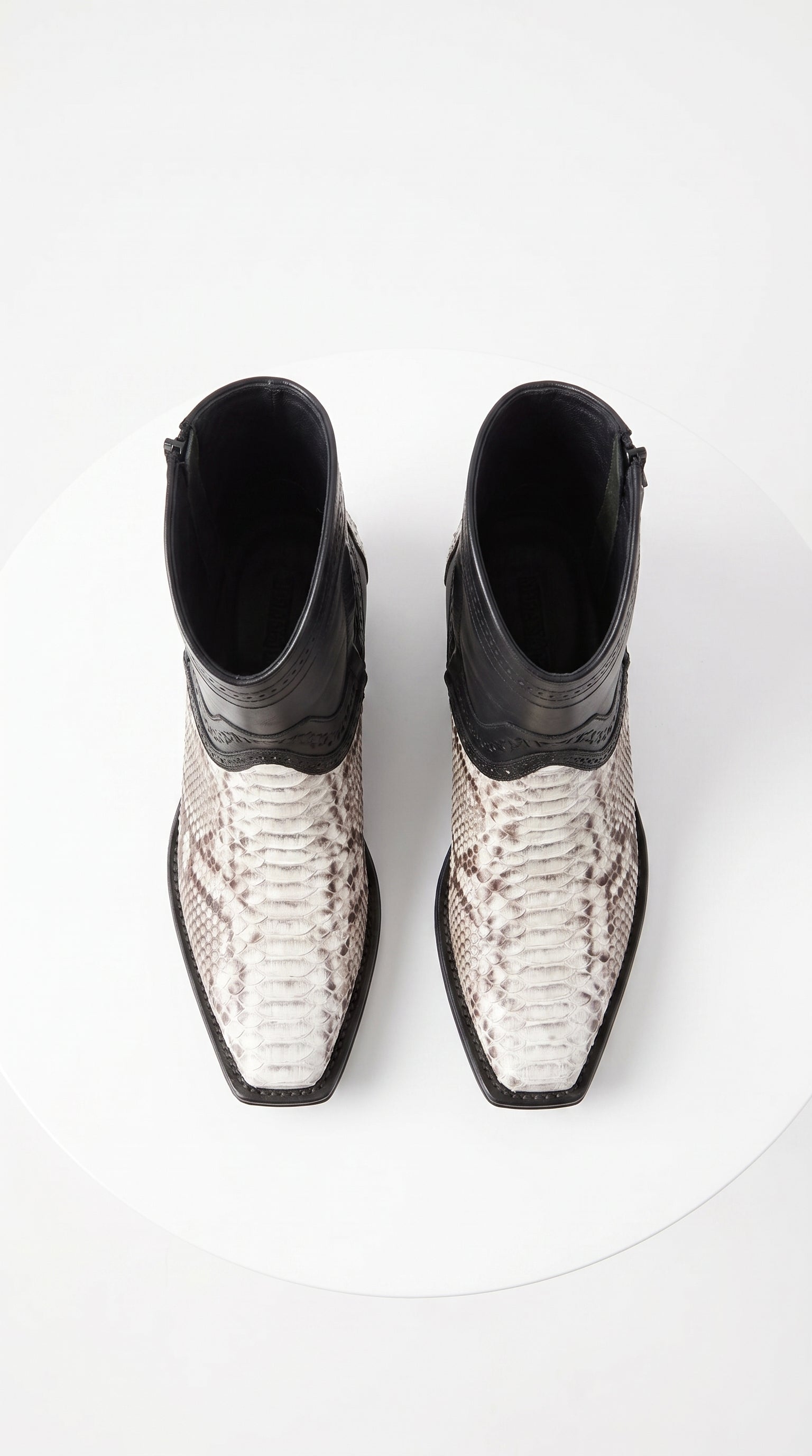 Men’s Natural Python Western Boots with Black Shaft, European Toe Vaquero Dress Boots LAB-76B5749