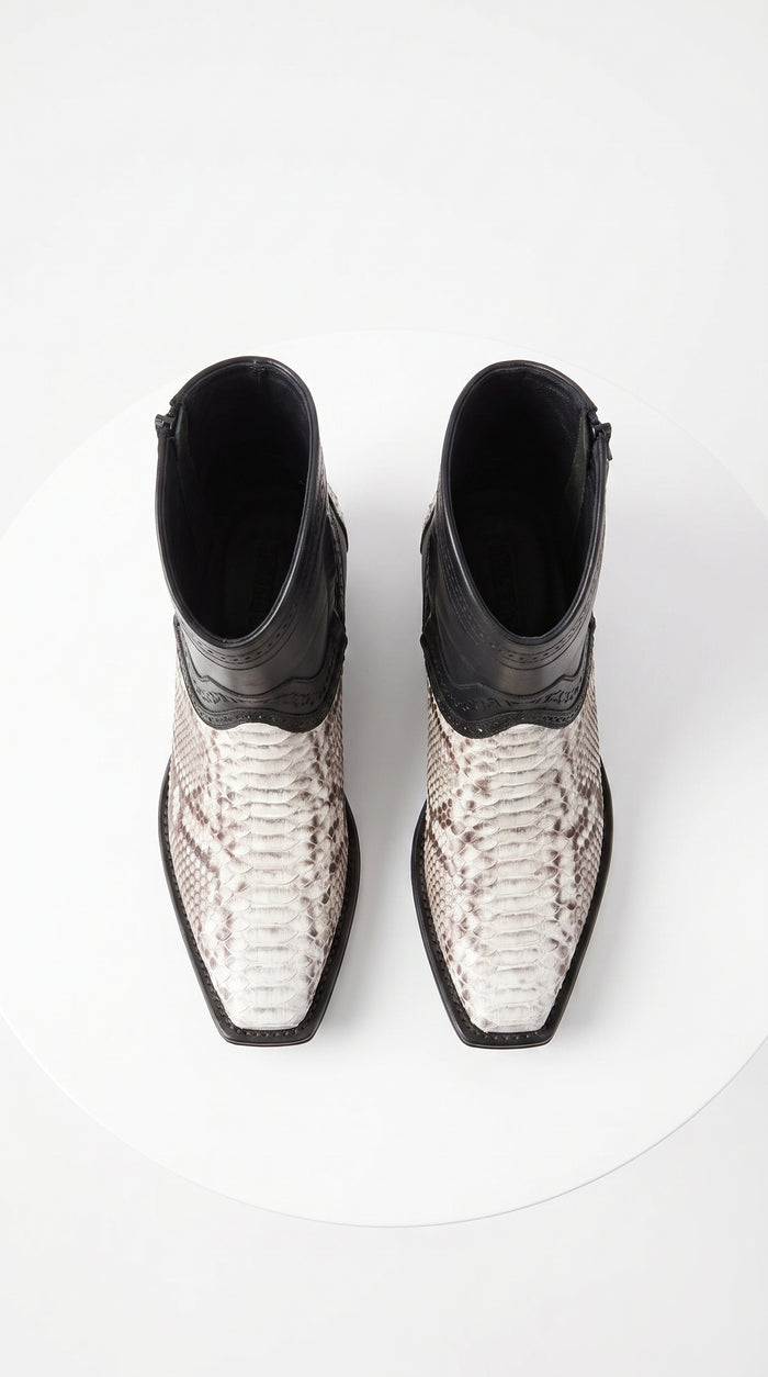 Men’s Natural Python Western Boots with Black Shaft, European Toe Vaquero Dress Boots LAB-76B5749