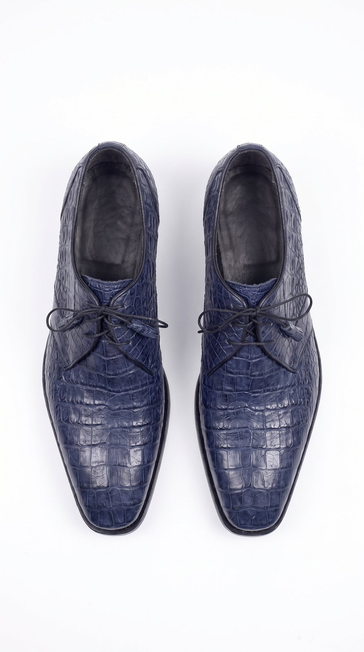 Men’s Navy Blue Full Gator Belly Dress Shoes, Exotic Lace-Up Formal Wedding Business Shoes