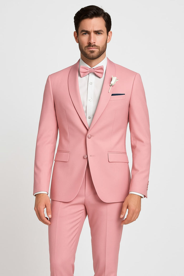 Dusty Rose Pink Tuxedo - Satin Lapel, One Button