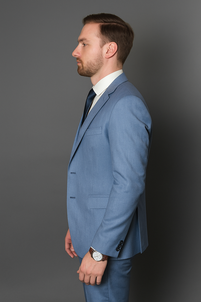 Sharkskin Textured 3-Piece Steel Blue - Dusty Blue Suit
