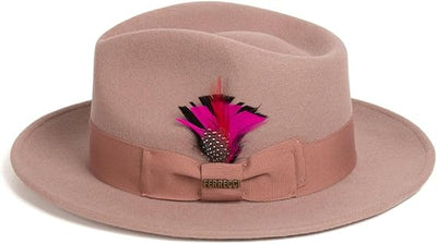 Dusty Pink Wool Crushable Fedora with Removable Feather