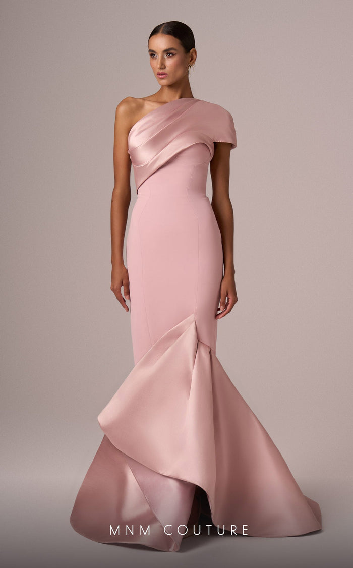 MNM Couture E0083 One-Shoulder Mermaid Gown in Pink
