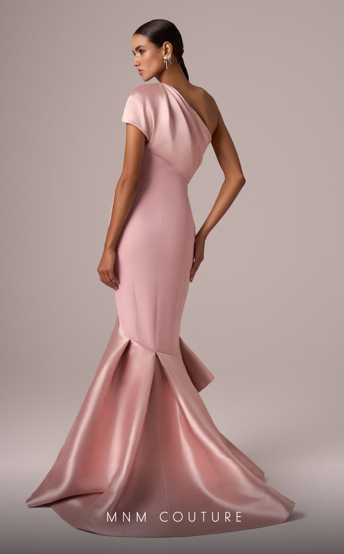 MNM Couture E0083 One-Shoulder Mermaid Gown in Pink