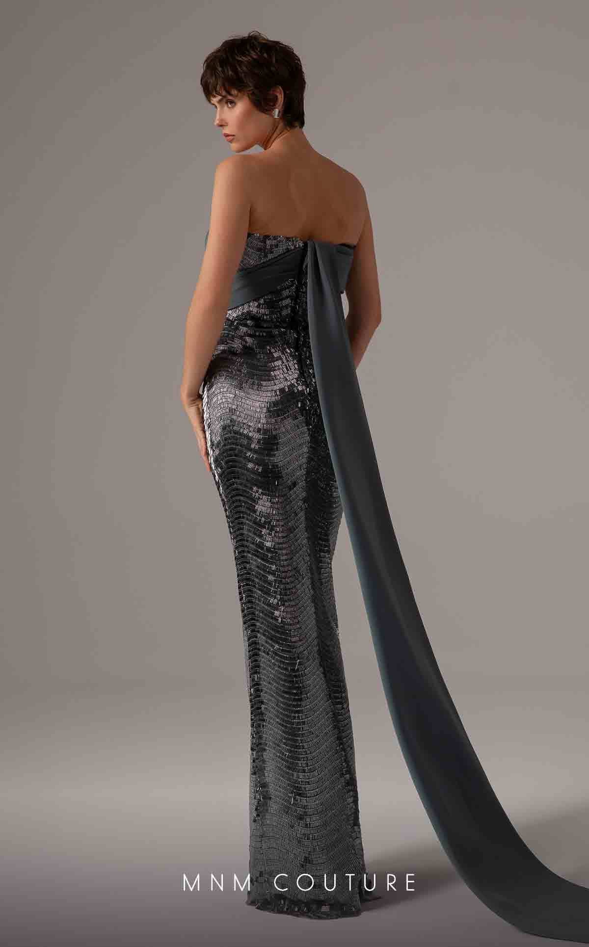 MNM Couture E0087 Silver Off-Shoulder Gown