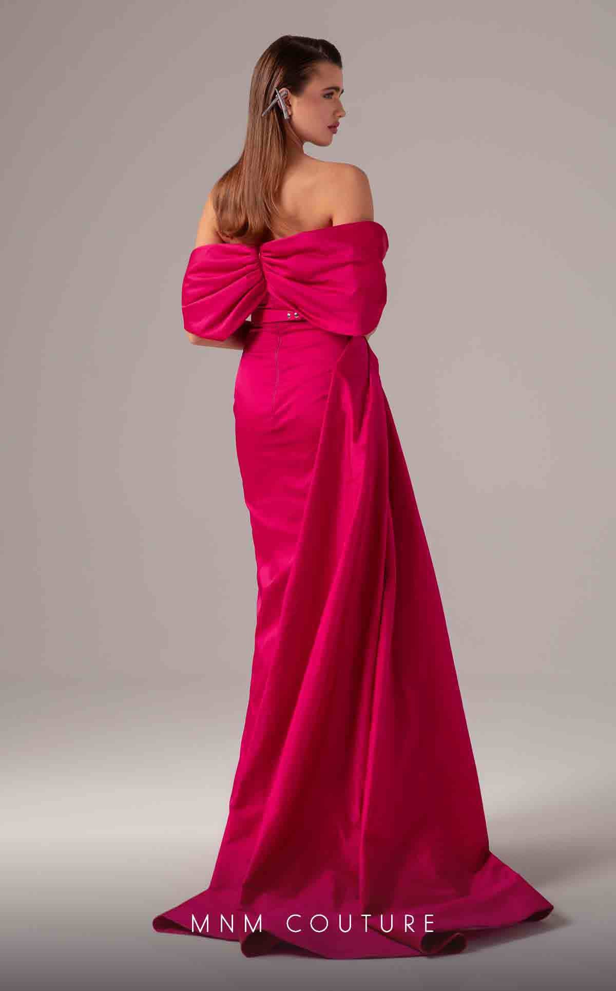 MNM Couture E0090 Pink Off-Shoulder Open Back Gown