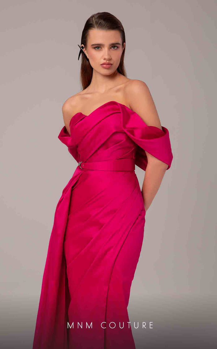 MNM Couture E0090 Pink Off-Shoulder Open Back Gown