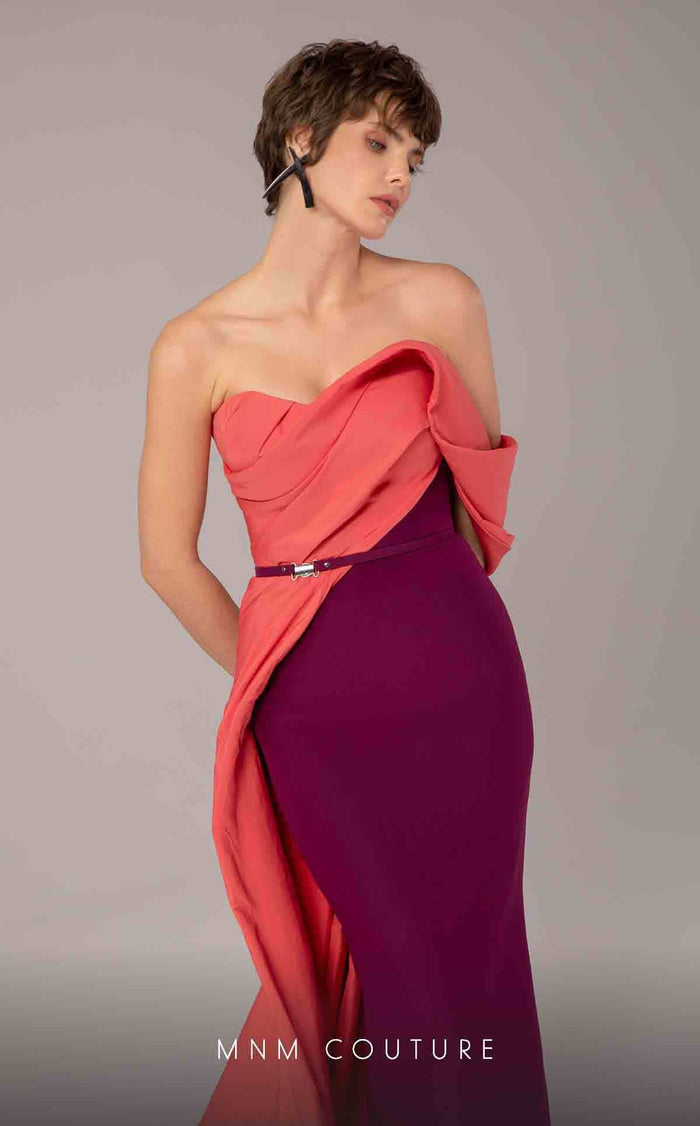 MNM Couture E0091 Off-Shoulder Strapless Purple Gown