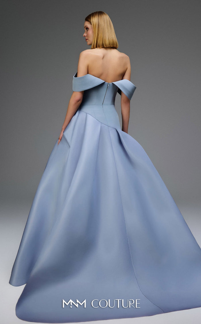 MNM Couture E0103 Off-Shoulder Black Ballgown with Sculpted Folds