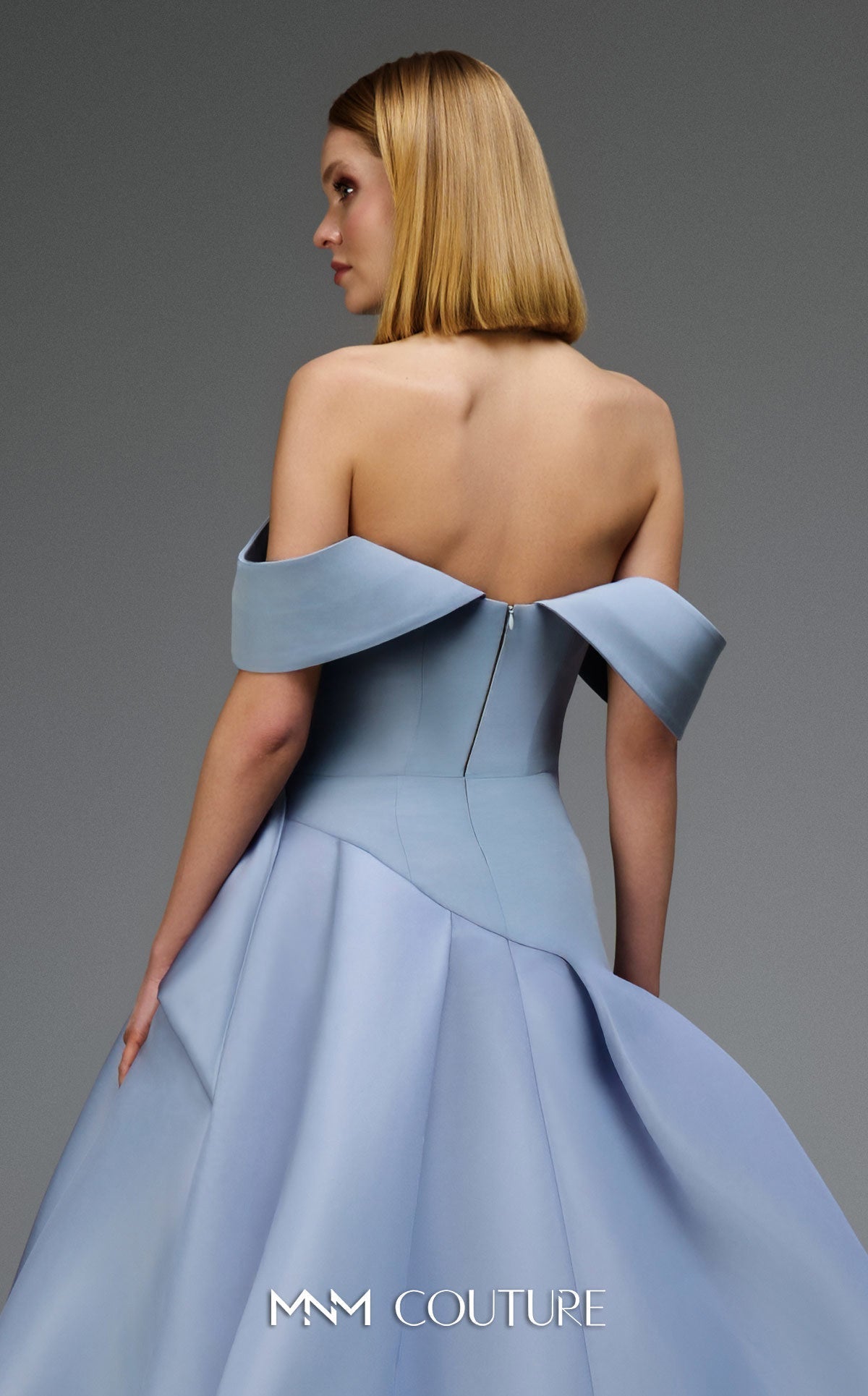 MNM Couture E0103 Off-Shoulder Black Ballgown with Sculpted Folds