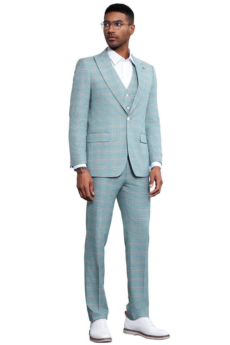 Stacy Adams Light Turquoise Plaid Suit