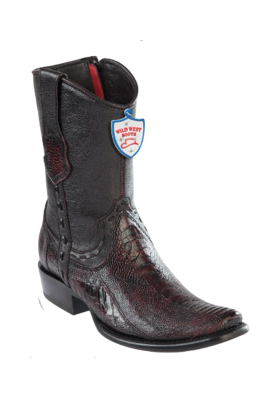 Wild West Ostrich Leather Dubai Toe Boots Black Cherry