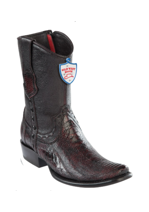 Wild West Ostrich Leather Dubai Toe Boots Black Cherry