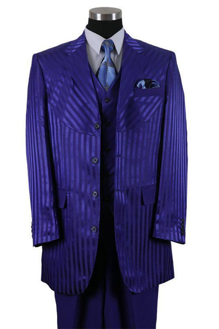 Mens 4 Button Diagonal Tonal Stripe Fashion Suit in Royal Blue