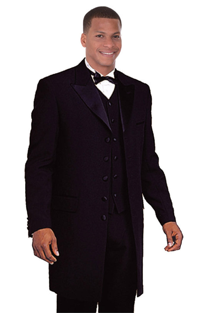 Mens Long Vested Gangster Zoot Suit Tuxedo In Black