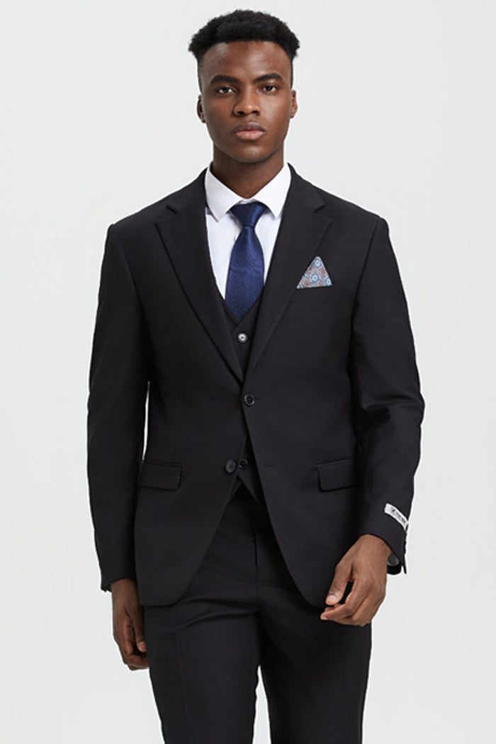 Stacy Adams Two Button Black Suit with Vest