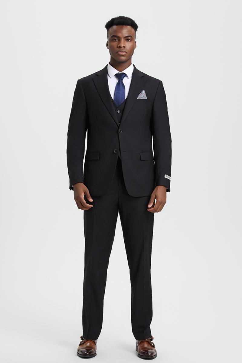 Stacy Adams Two Button Black Suit with Vest