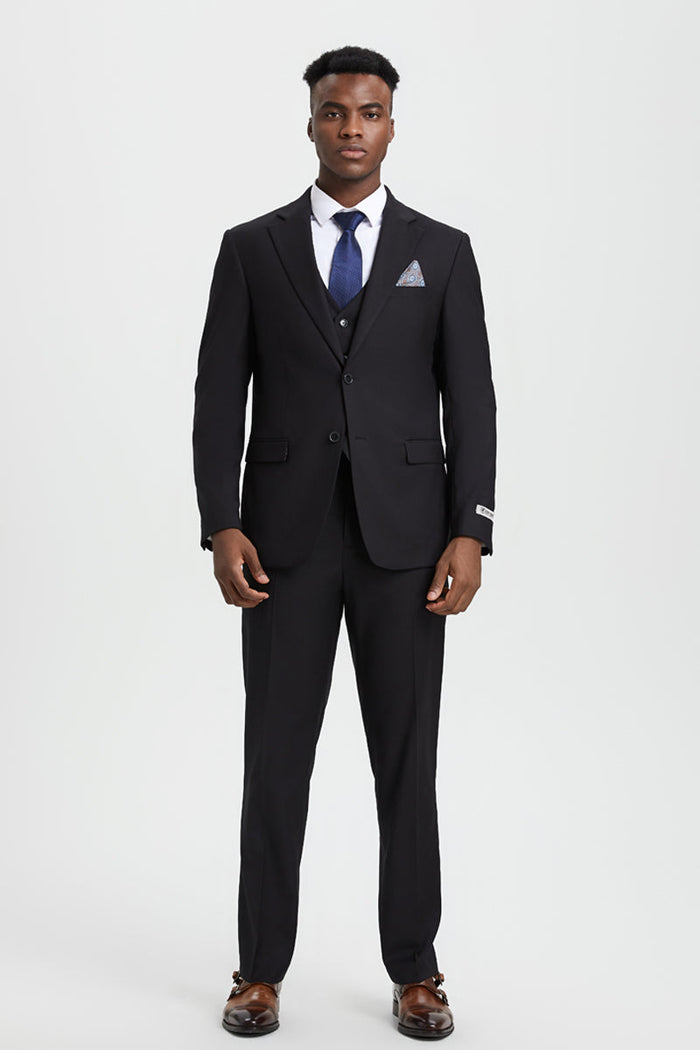 Stacy Adams Two Button Black Suit with Vest