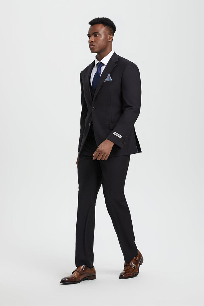 Stacy Adams Two Button Black Suit with Vest