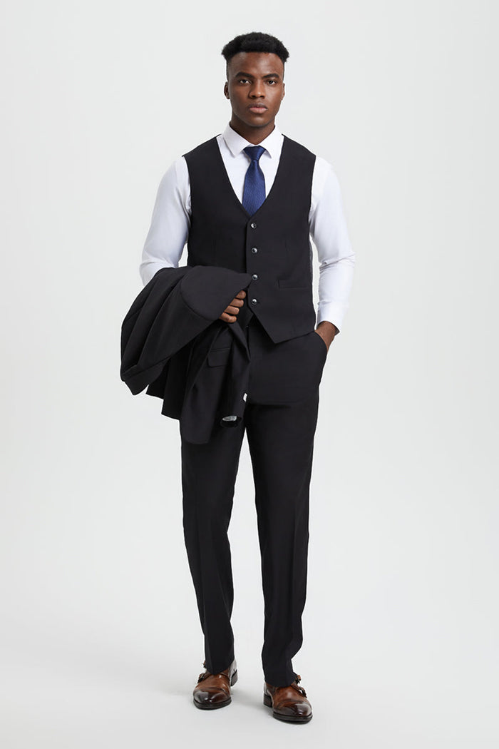 Stacy Adams Two Button Black Suit with Vest