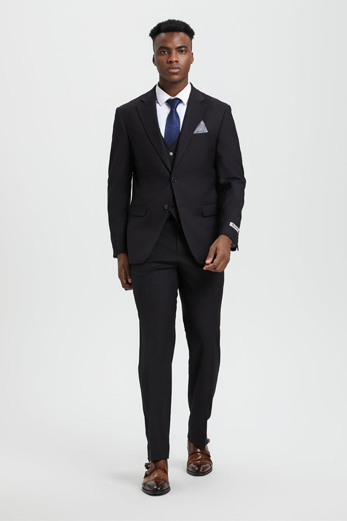 Stacy Adams Two Button Black Suit with Vest