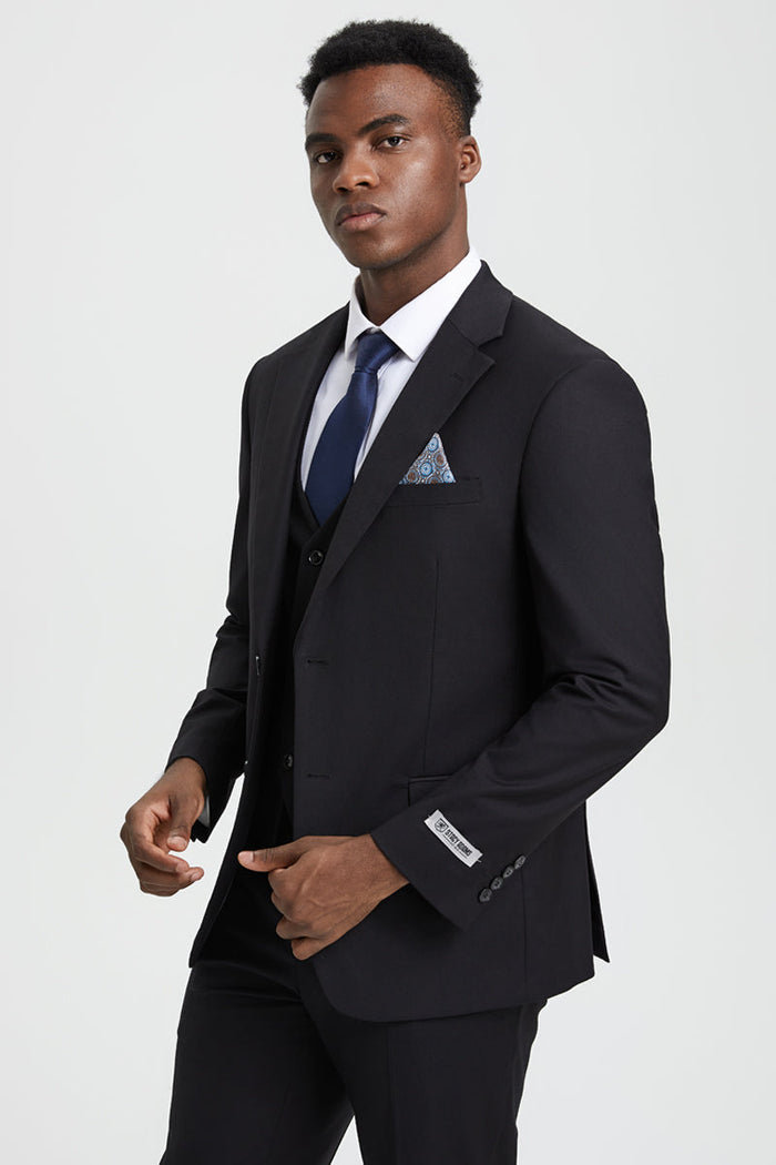 Stacy Adams Two Button Black Suit with Vest