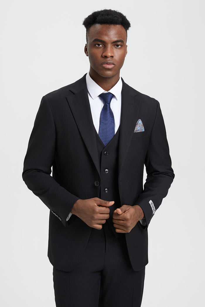 Stacy Adams Two Button Black Suit with Vest