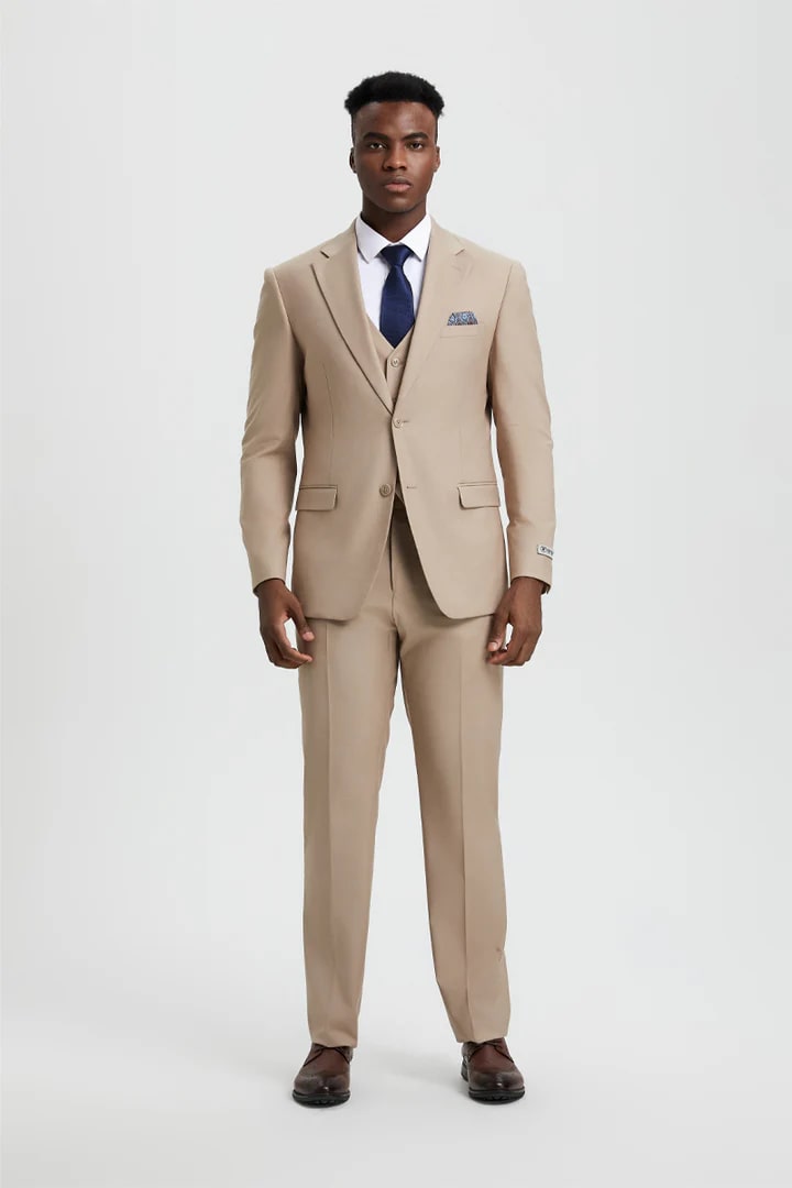 Stacy Adams Men's Tan Vested Two-Button Suit