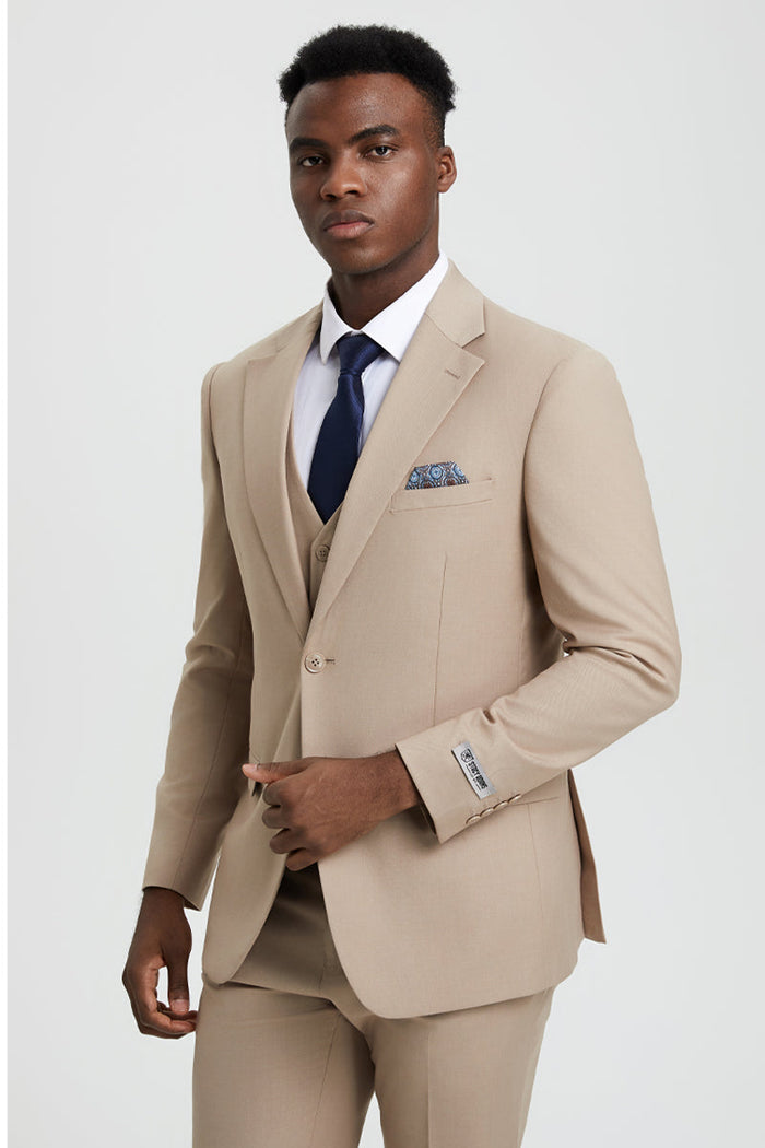 Stacy Adams Two Button Vested Suit in Tan
