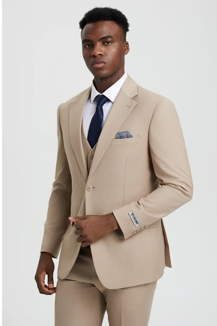 Stacy Adams Two Button Vested Suit in Tan
