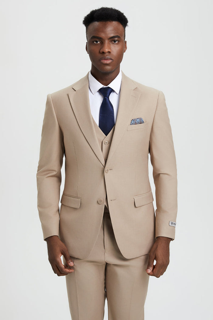Stacy Adams Two Button Vested Suit in Tan