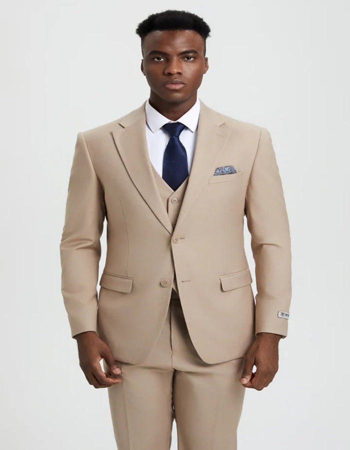 Stacy Adams Men's Tan Vested Two-Button Suit