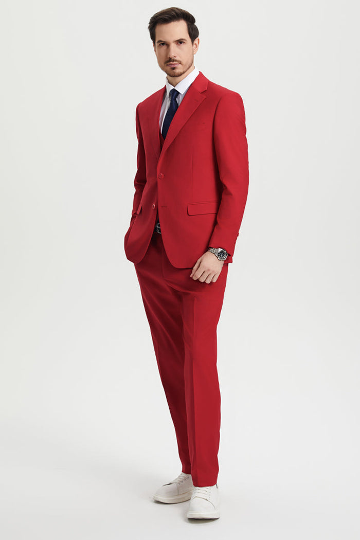 Men's Two Button Vested Stacy Adams Basic Designer Suit in Red