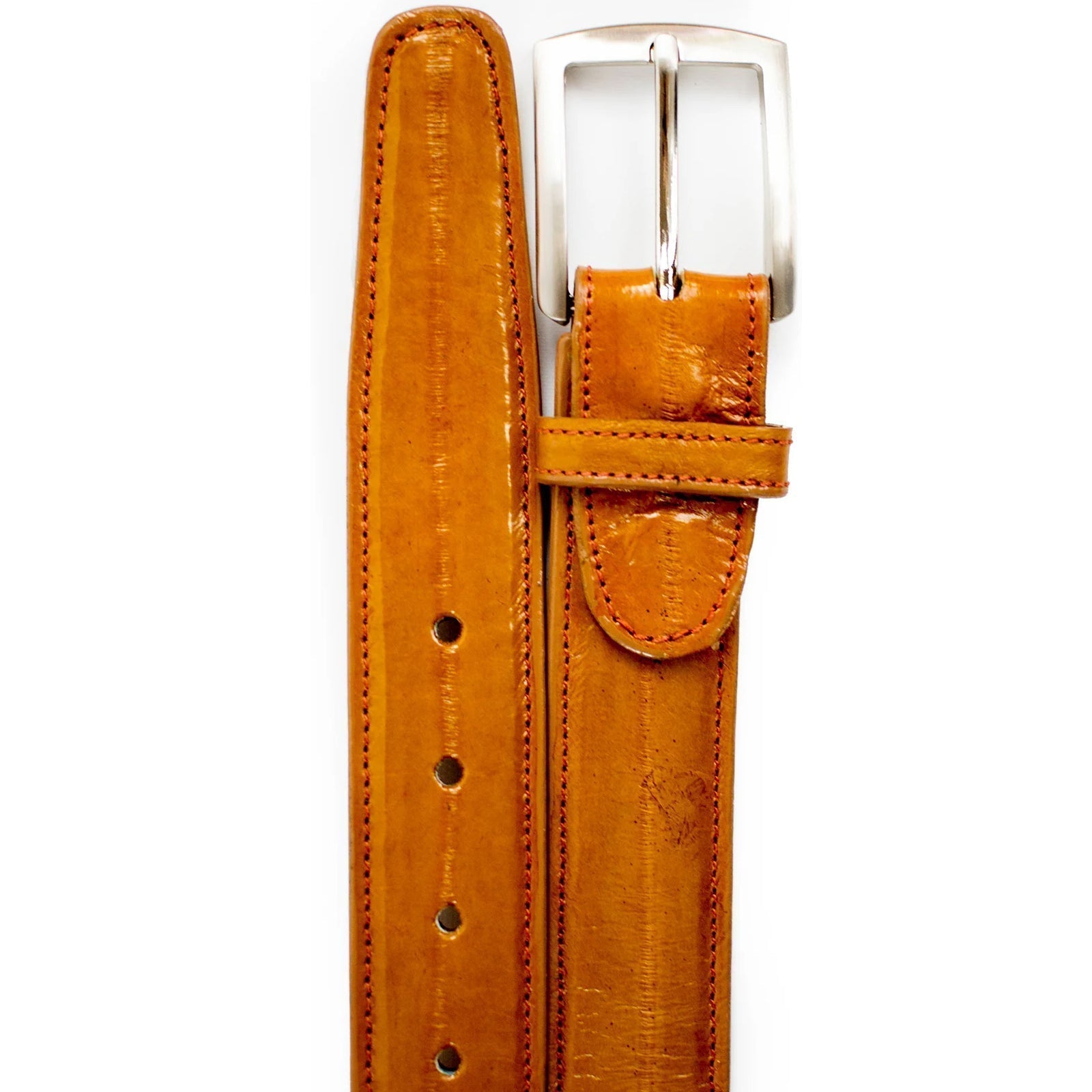 Belvedere Genuine Eel Skin Dress Belt - Camel