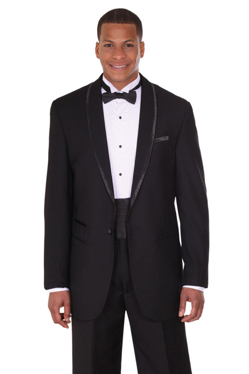 Mens 1 Button Stain Trim Shawl Tuxedo - Black