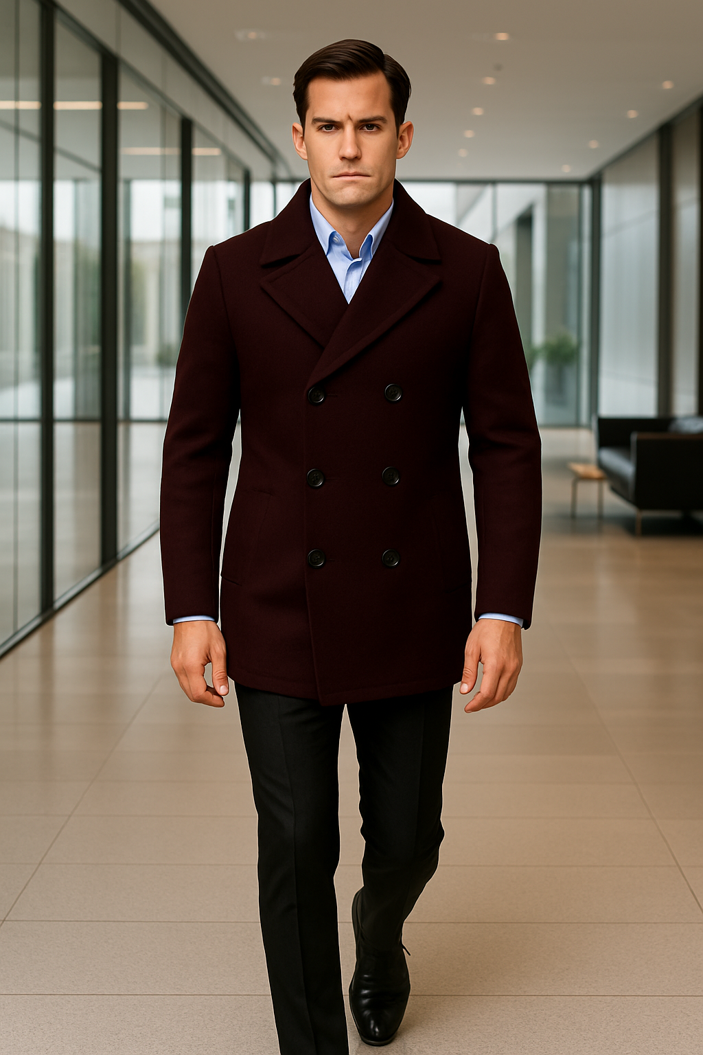 Men's Dark Brown Wool Fabric Big and Tall Men's Peacoat