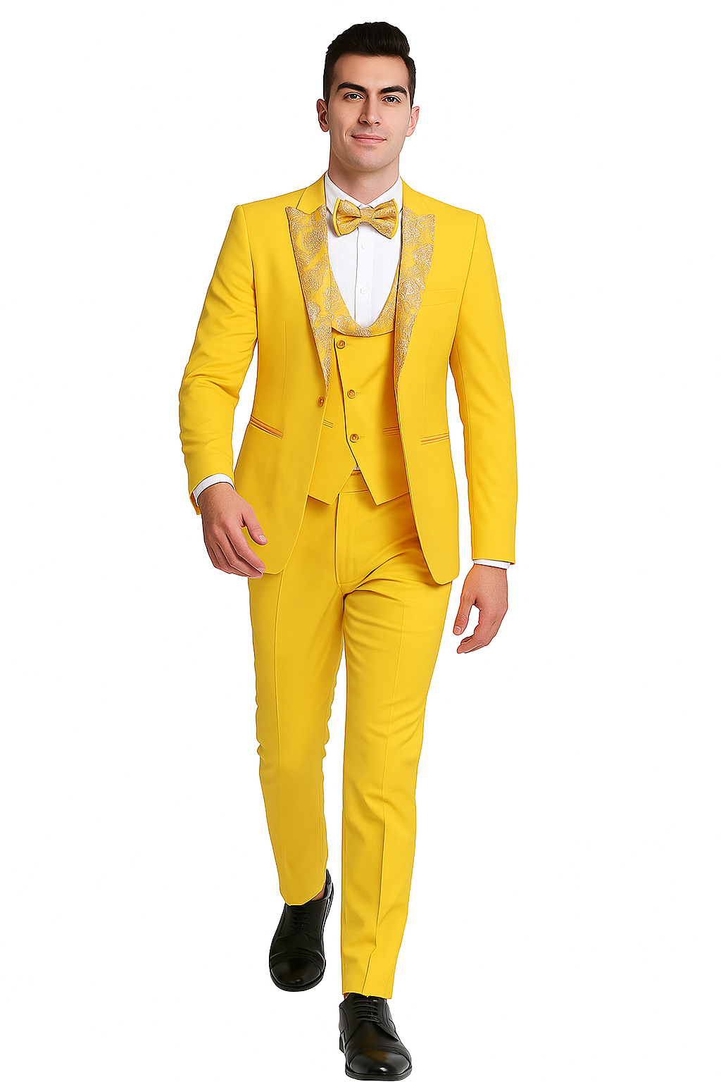 Radiant Golden Bloom 3-Piece Floral Lapel Suit
