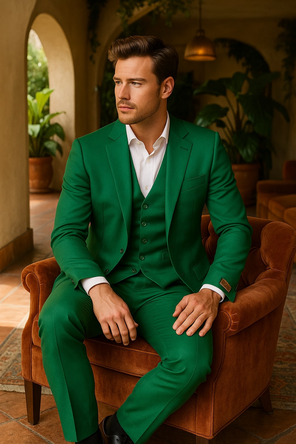 Women's Outlet Mens Emerald Green 3-Piece Suit – Slim Fit Wedding and Formal 34 Short or Extra Small